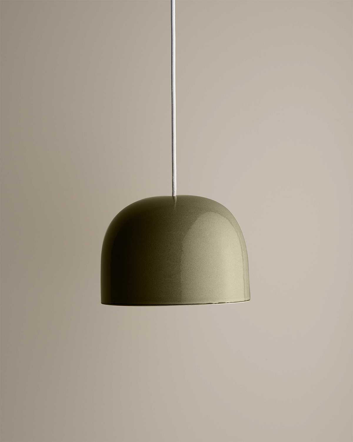 Small Ceramic Pendant Bell Light / Olive