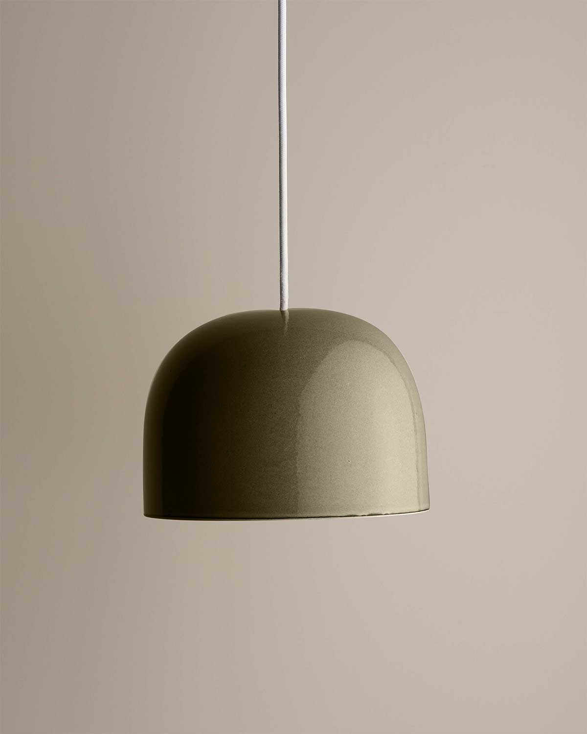 Large Ceramic Pendant Bell Light / Olive