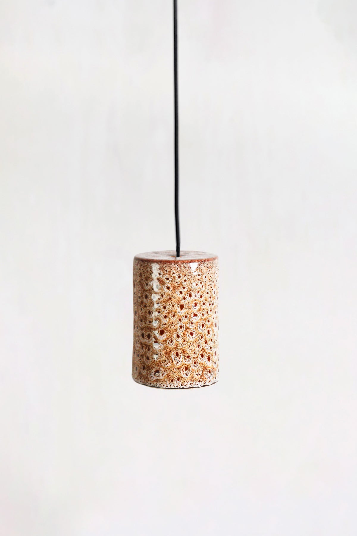 Small Ceramic Pendant Cylinder Light / White Ochre