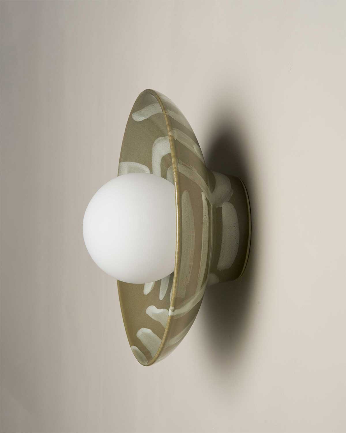 Ceramic Wall Dish Sconce Light / Olive Spaghetti Junction