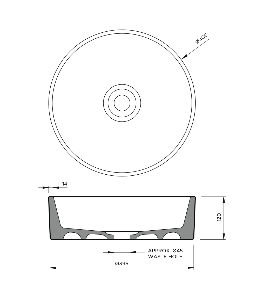 Clay 400 Ceramic Above Counter Basin / Stone