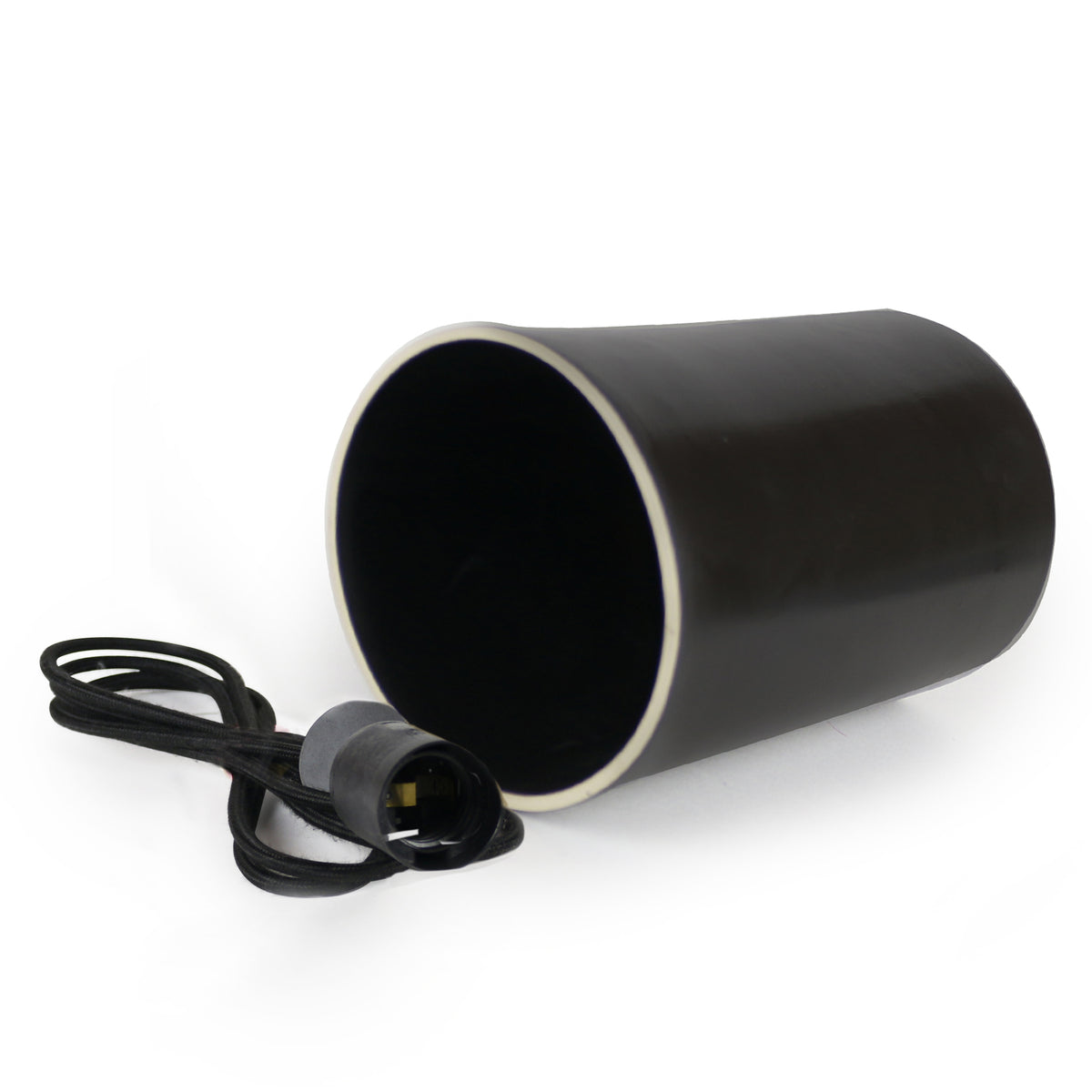 Large Ceramic Pendant Cylinder Light / Liquorice
