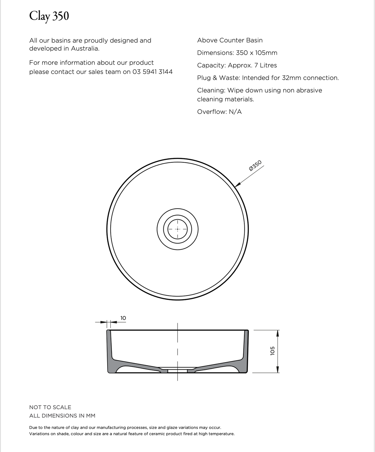 Clay 350 Ceramic Above Counter Basin / Rivergum