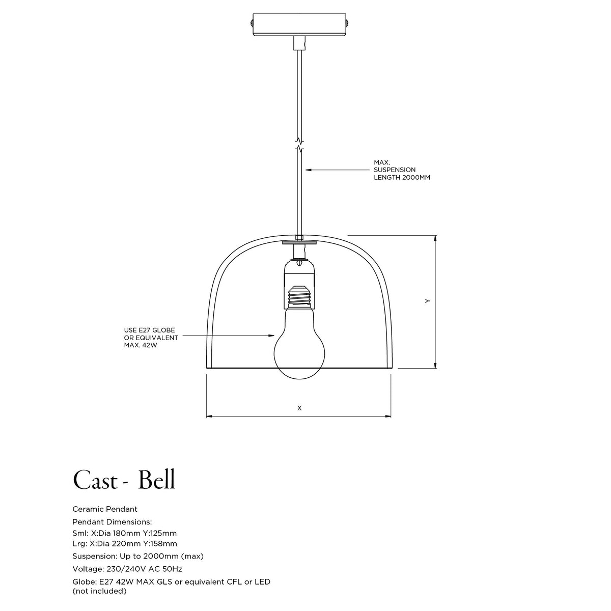 Small Ceramic Pendant Bell Light / Liquorice