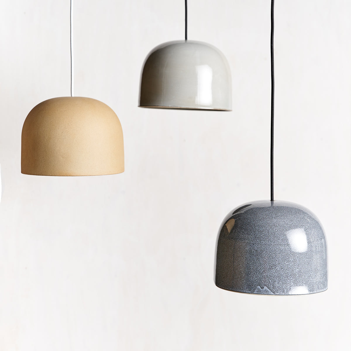 Small Ceramic Pendant Bell Light / Storm