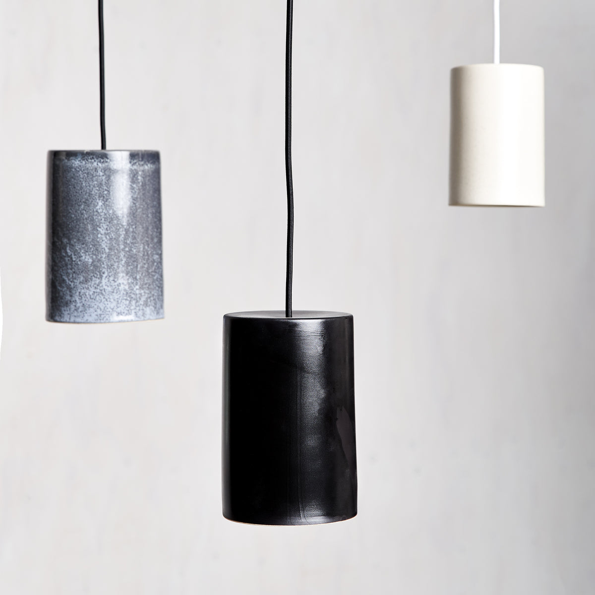 Small Ceramic Pendant Cylinder Light / Bone