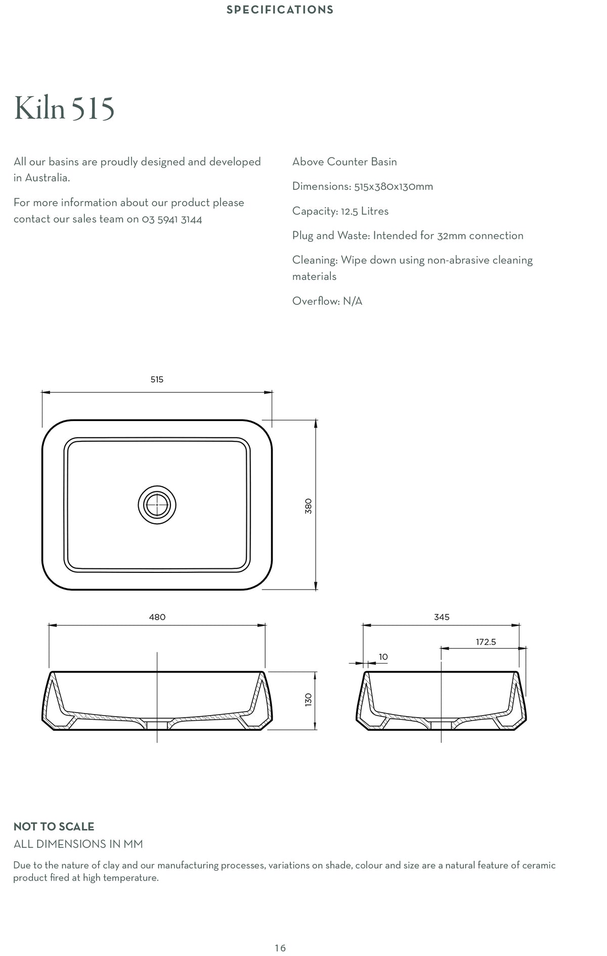 Kiln 515 Ceramic Above Counter Basin / Rivergum