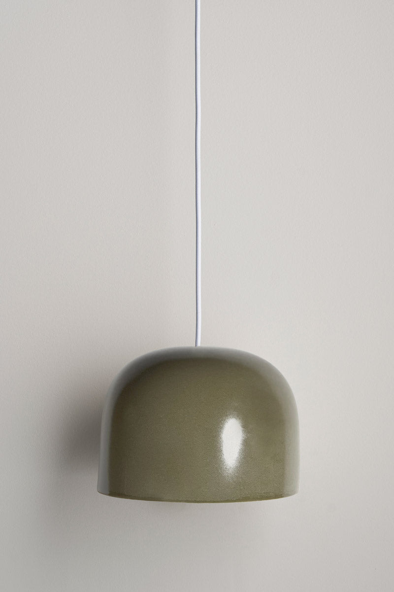 Large Ceramic Pendant Bell Light / Olive