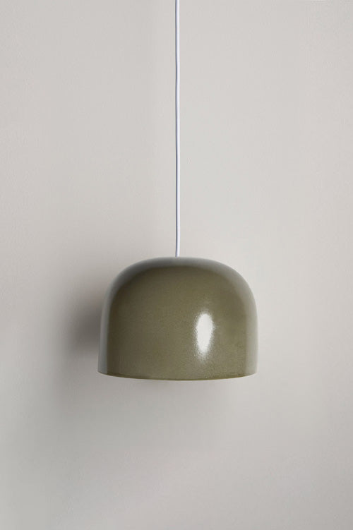 Small Ceramic Pendant Bell Light / Olive